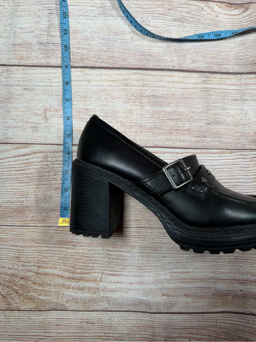 Preppy‎ Academia Classic Black Chunky Heel Lug Sole Loafers with Buckle